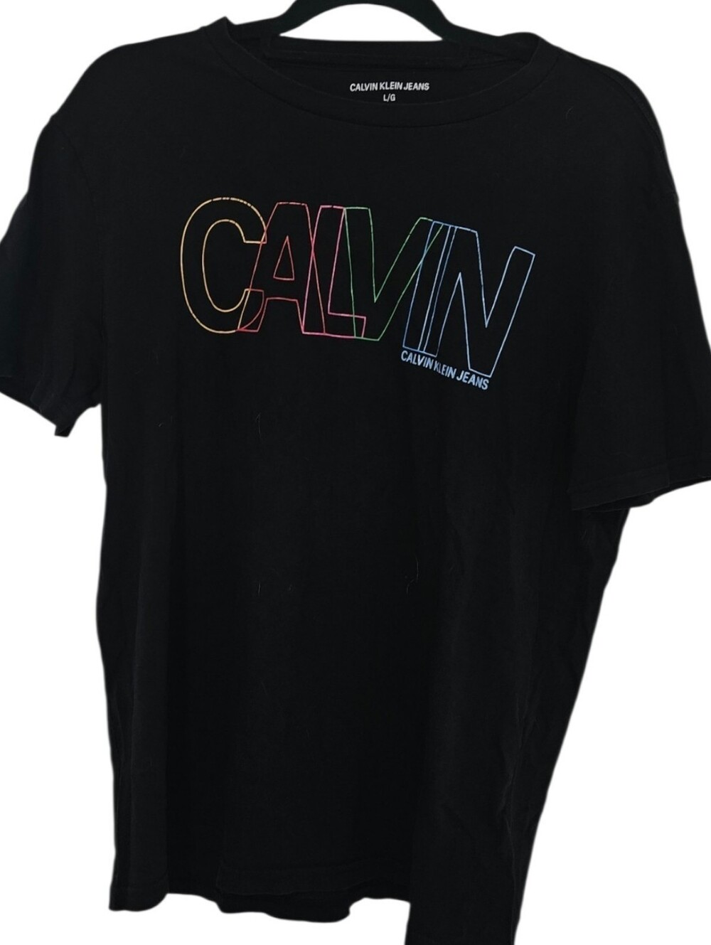 Calvin Klein Jeans Rainbow Outline Logo T-Shirt Black | Size Large L